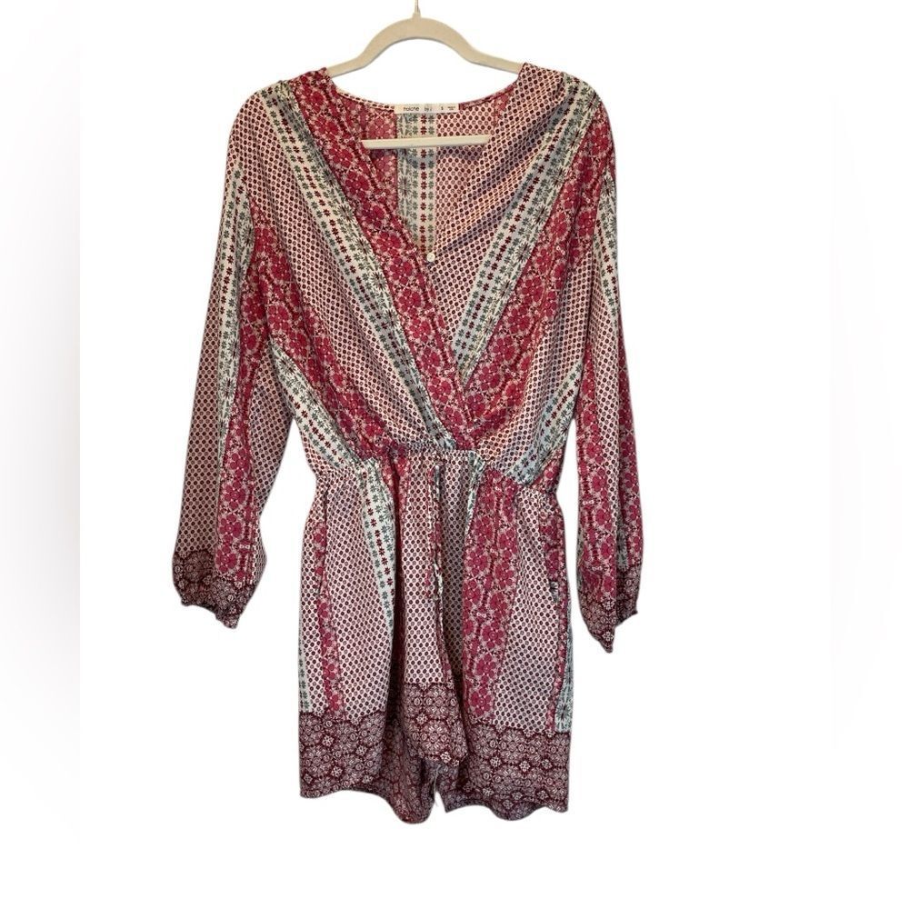 Fraiche by J Boho Floral Print Long Sleeve Romper size S